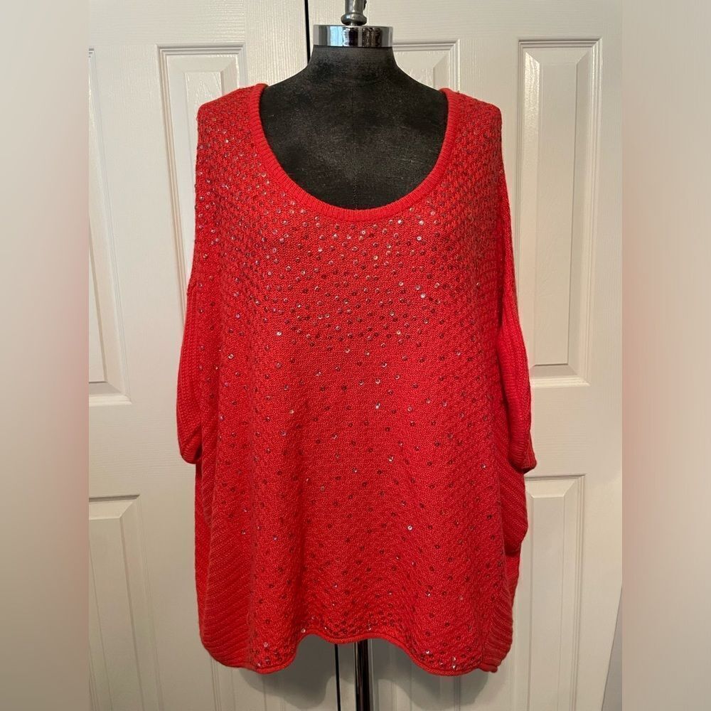 Free People Orange Red Boxy Sweater Size Medium